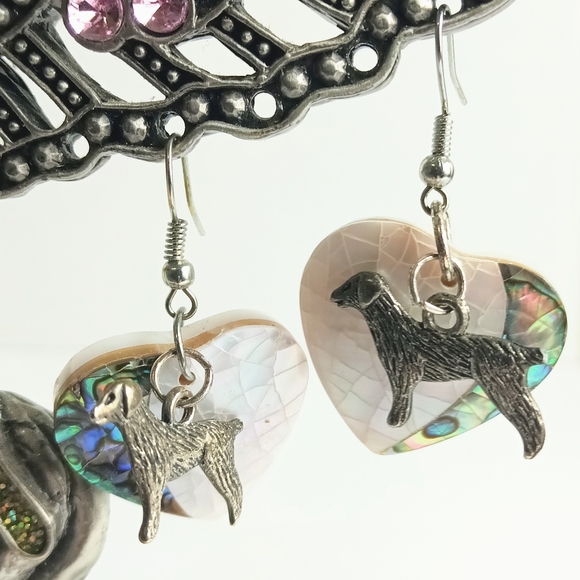 Natural Handcrafted Mother of Pearl Abalone Heart and Dog Charm Earrings - Picture 5 of 10